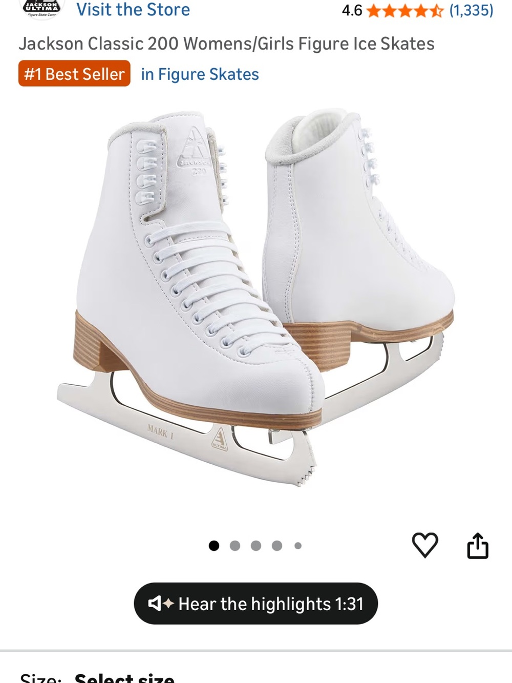 JACKSON White Women's Figure Ice Skates with Natural Wood Heels